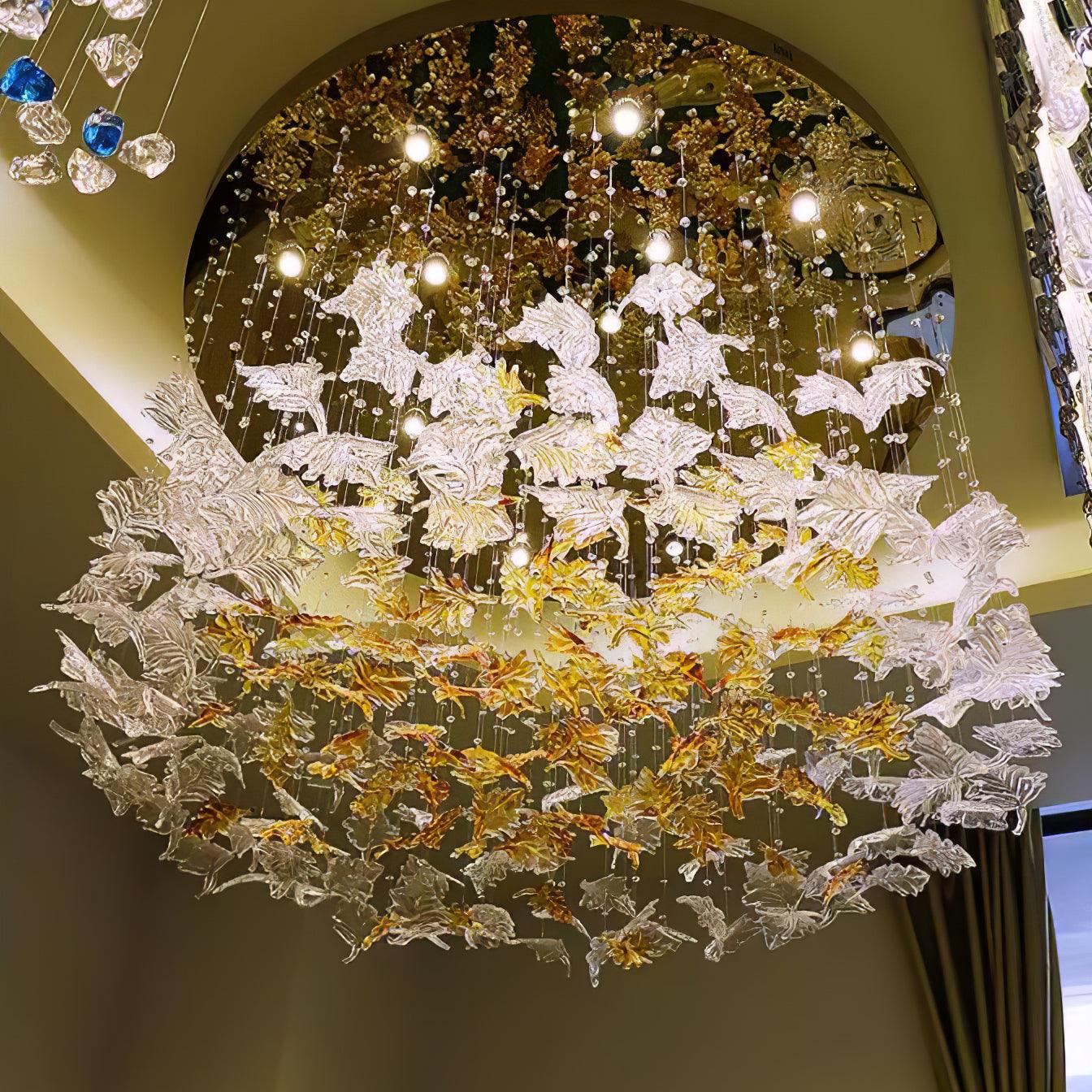Artistic Multicolor Crystal Maple Leaf Chandelier Luxury Glass Leaf LED Pendant Light