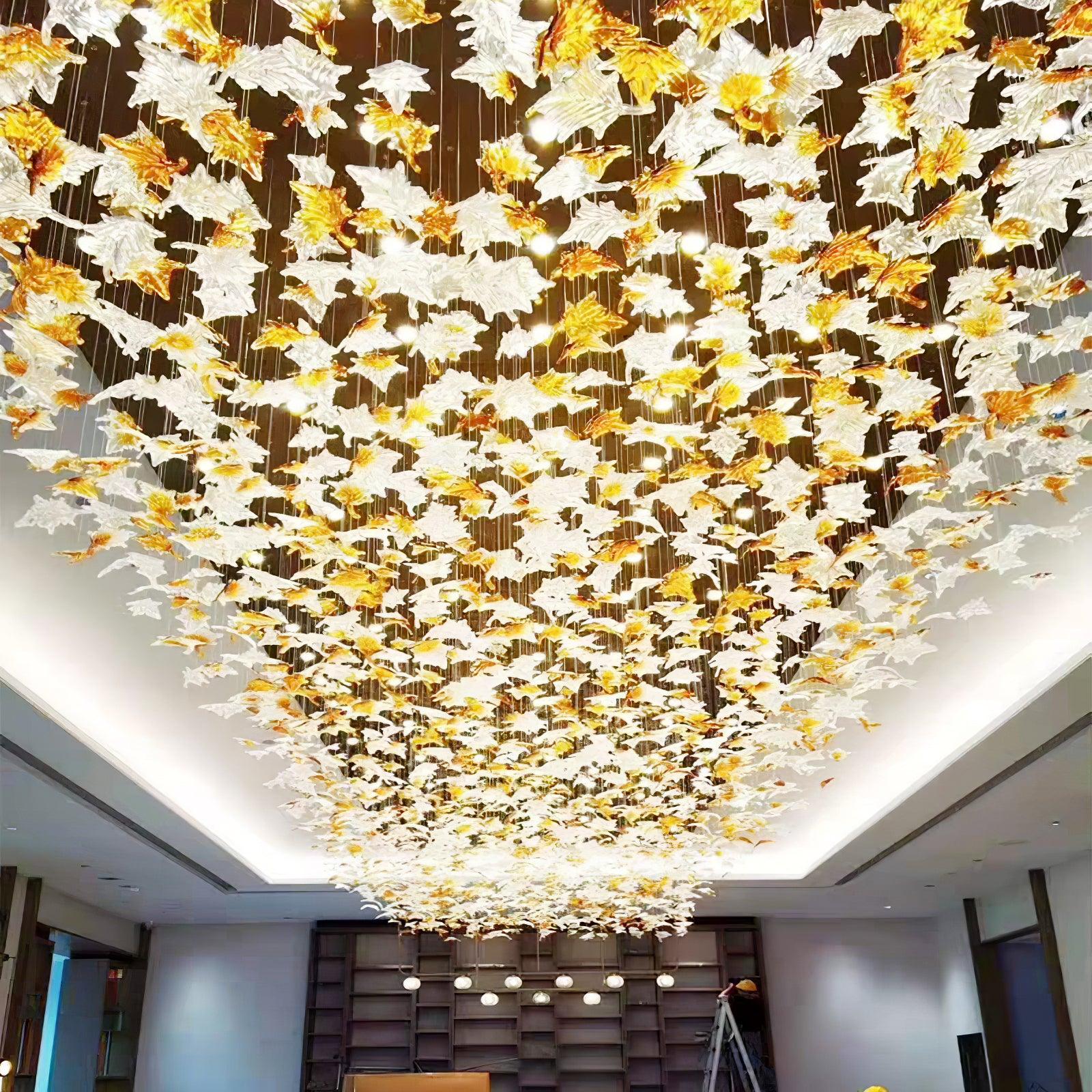Artistic Multicolor Crystal Maple Leaf Chandelier Luxury Glass Leaf LED Pendant Light