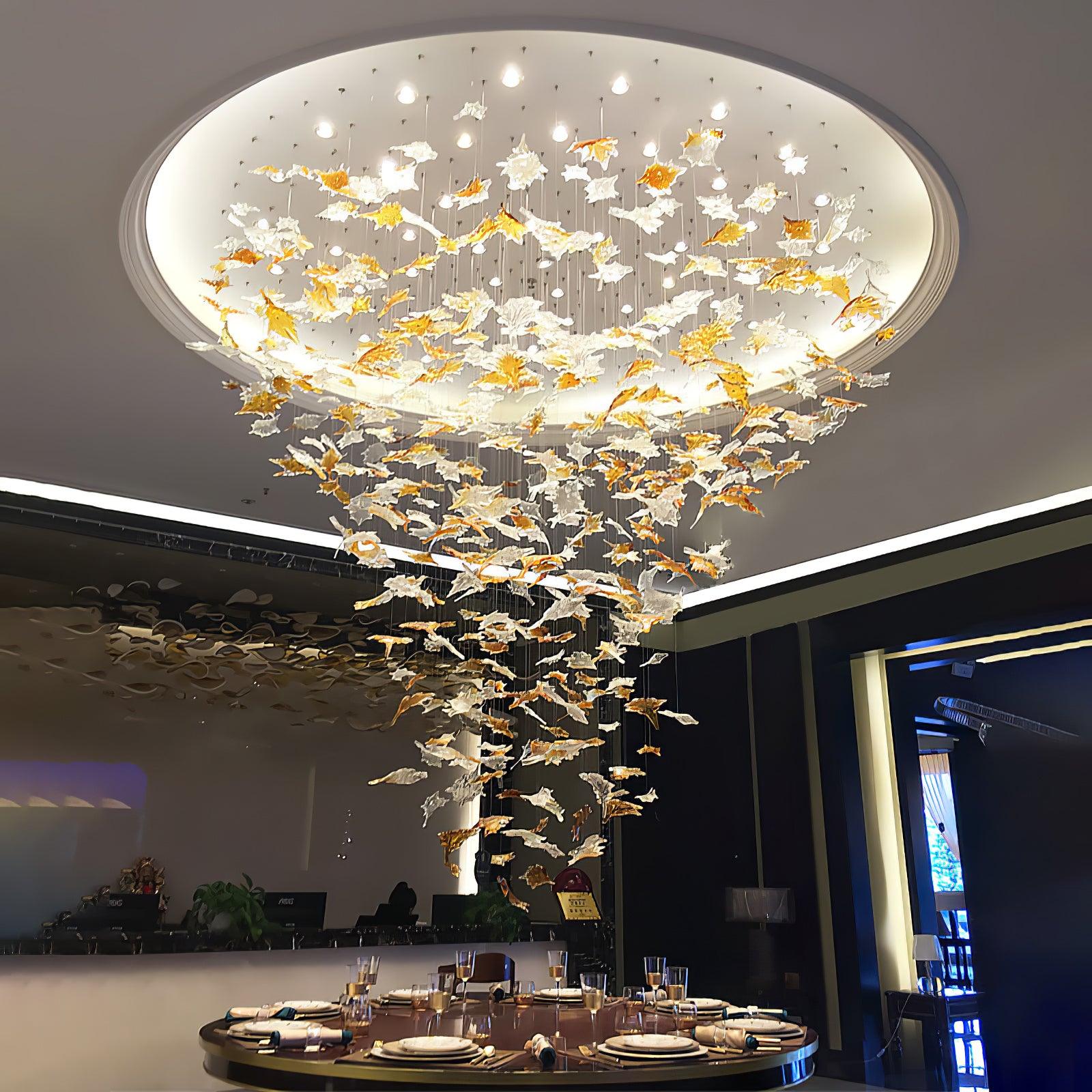 Artistic Multicolor Crystal Maple Leaf Chandelier Luxury Glass Leaf LED Pendant Light