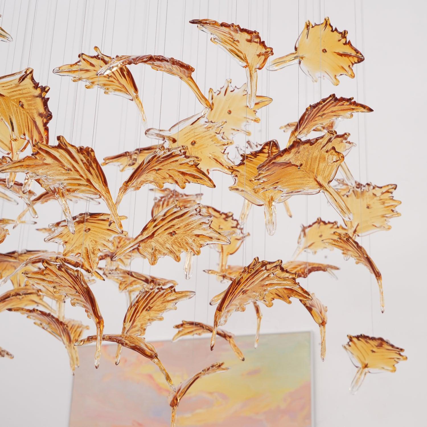 Artistic Multicolor Crystal Maple Leaf Chandelier Luxury Glass Leaf LED Pendant Light