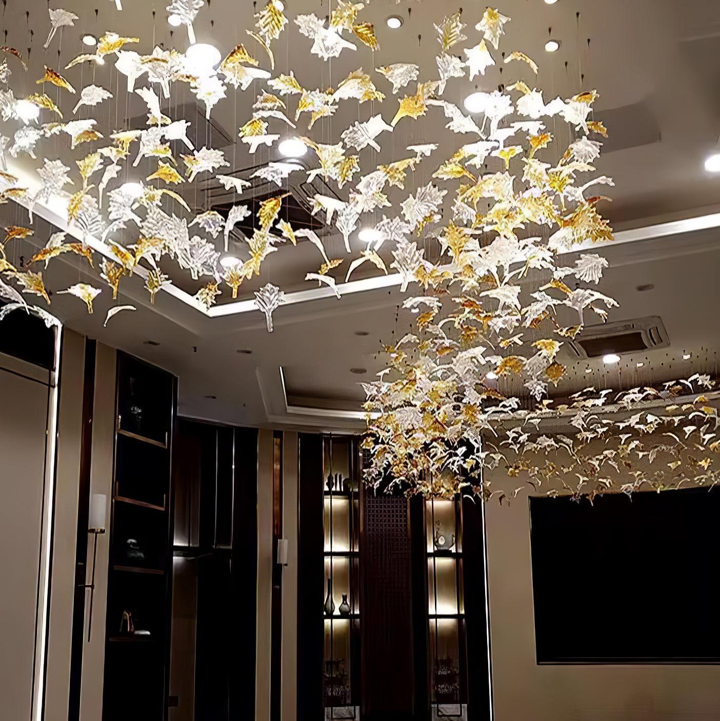 Artistic Multicolor Crystal Maple Leaf Chandelier Luxury Glass Leaf LED Pendant Light