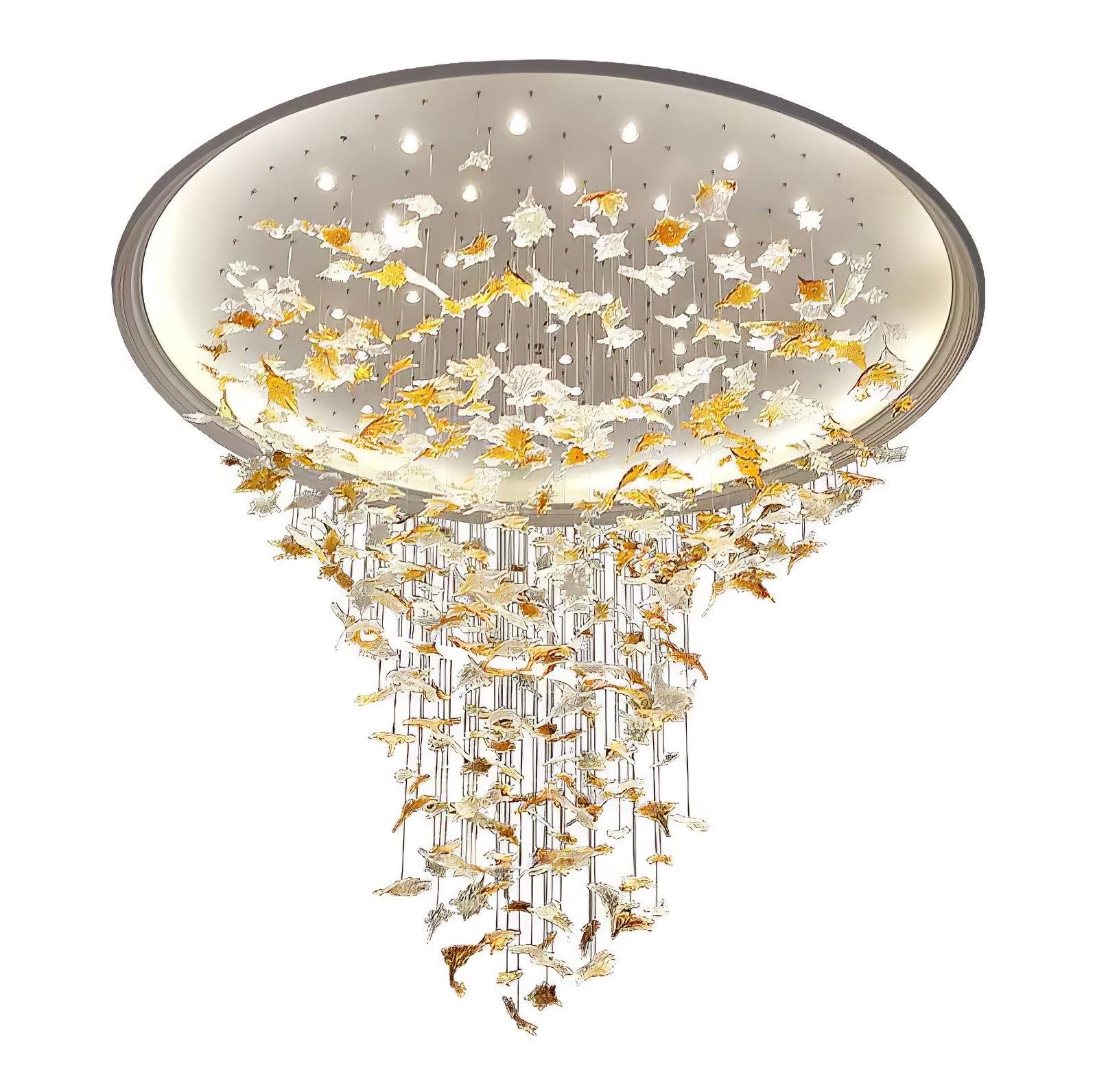Artistic Multicolor Crystal Maple Leaf Chandelier Luxury Glass Leaf LED Pendant Light