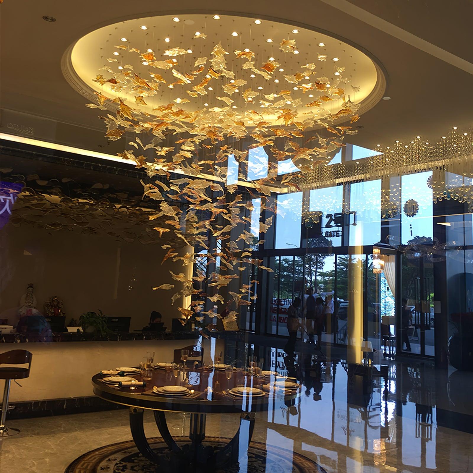 Artistic Multicolor Crystal Maple Leaf Chandelier Luxury Glass Leaf LED Pendant Light