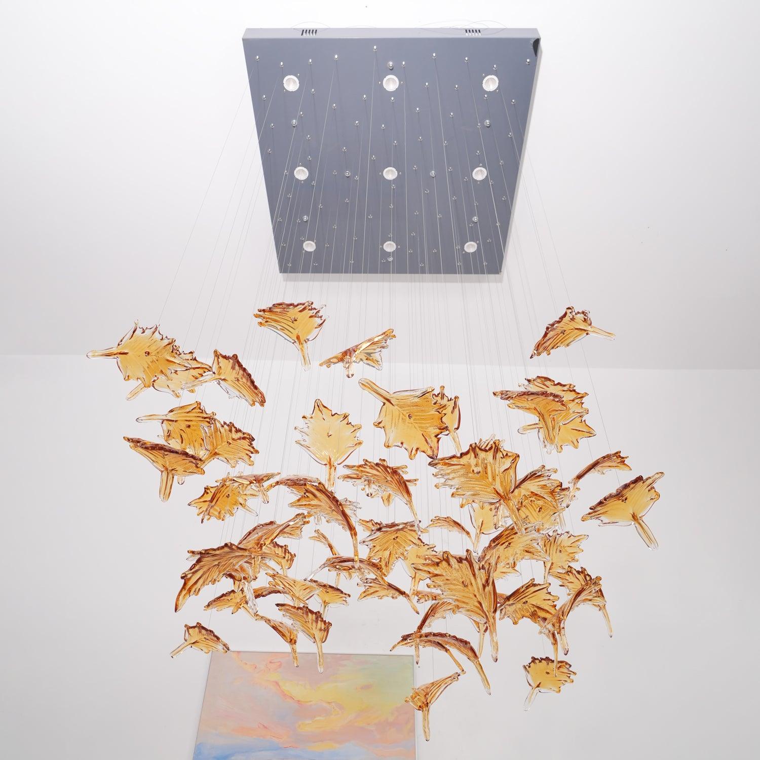 Artistic Multicolor Crystal Maple Leaf Chandelier Luxury Glass Leaf LED Pendant Light