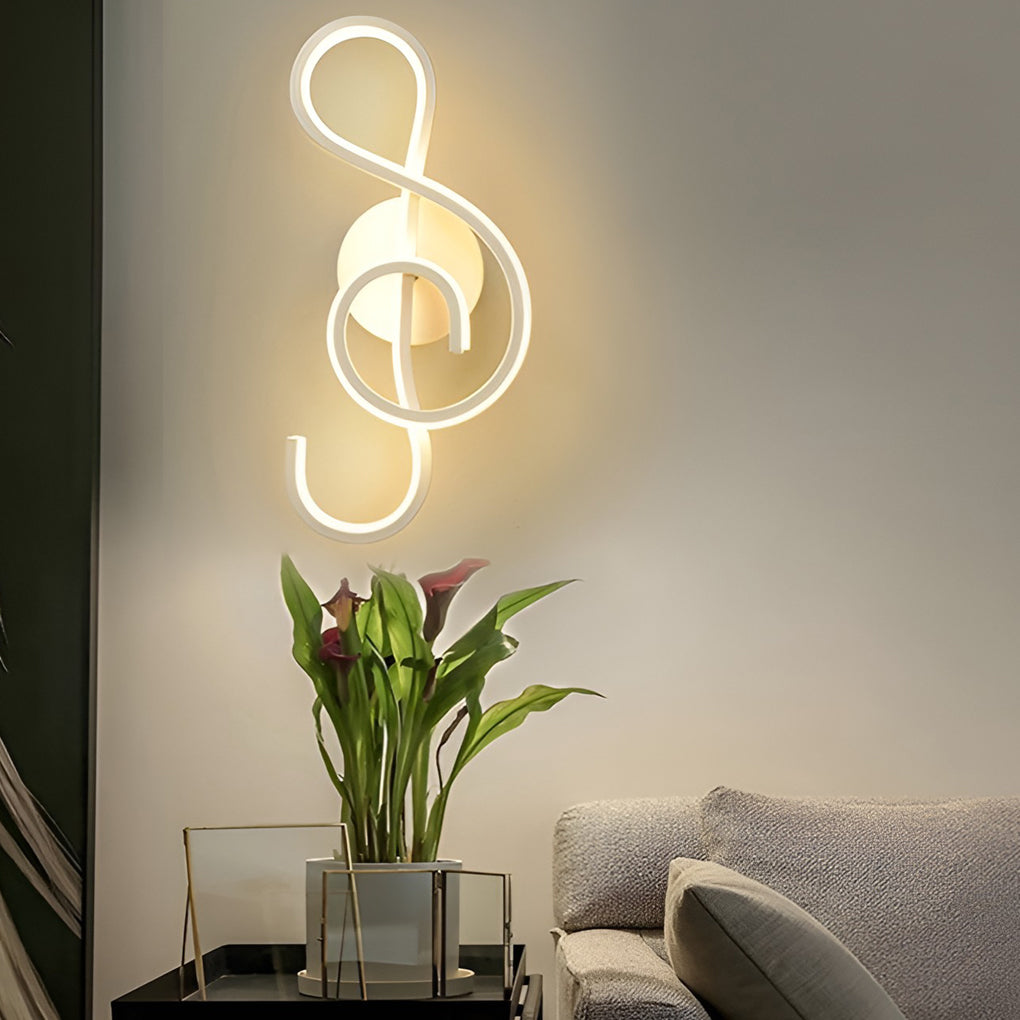 Artistic Musical Note Shape LED Wall Lamp with Electroplated Aluminum Finish