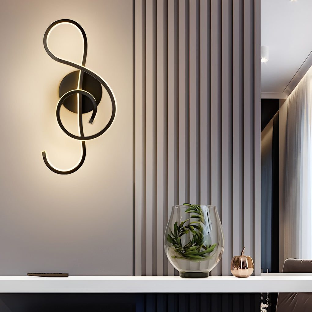 Artistic Musical Note Shape LED Wall Lamp with Electroplated Aluminum Finish