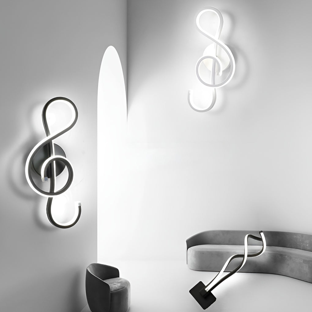 Artistic Musical Note Shape LED Wall Lamp with Electroplated Aluminum Finish