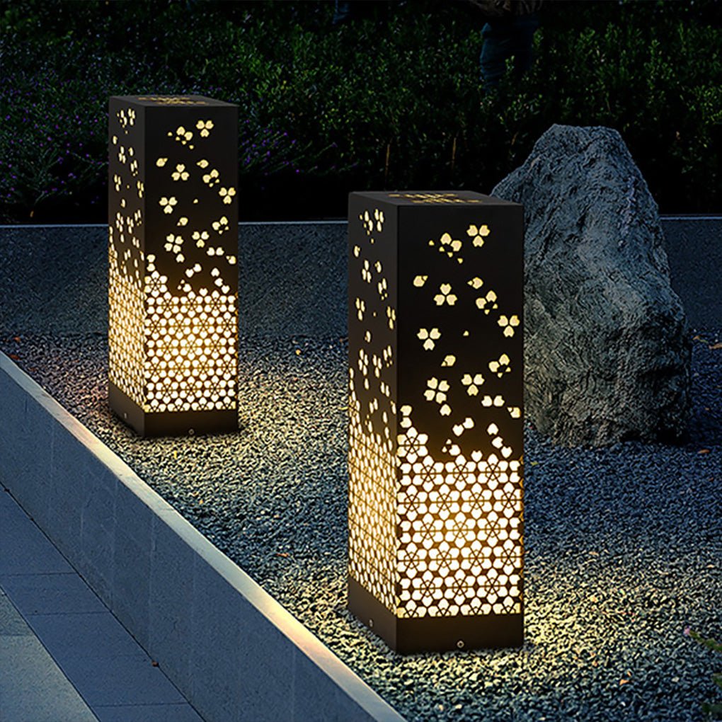 Asian Inspired Hollow Carved Garden Post Light IP54 Outdoor Landscape Pillar Lamp for Pathways