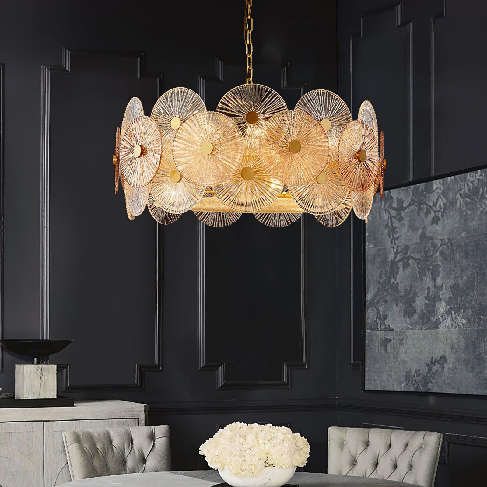 Aster Modern Glass Chandelier Pendant Light for Living Room and Dining Areas in Gold Finish