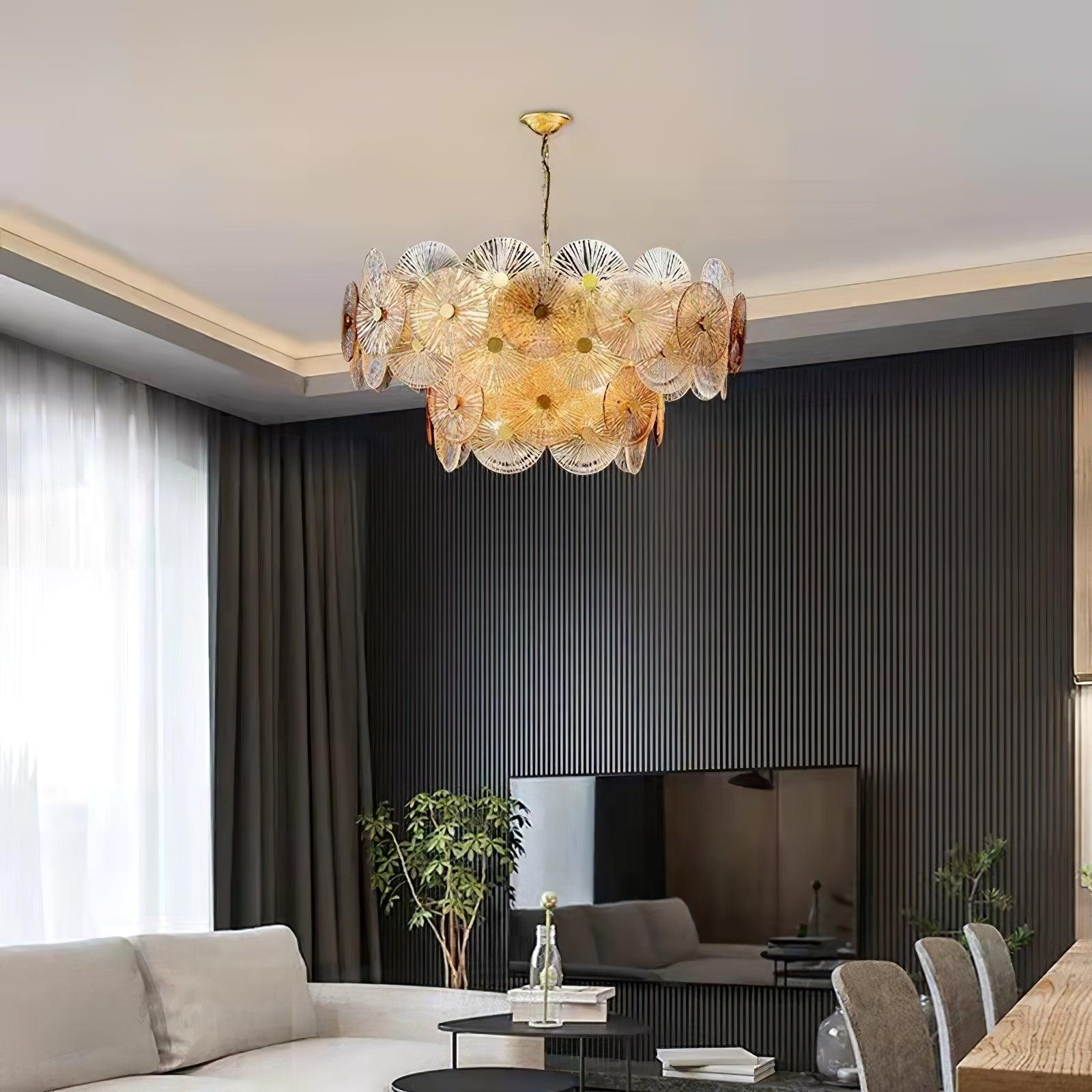 Aster Modern Glass Chandelier Pendant Light for Living Room and Dining Areas in Gold Finish
