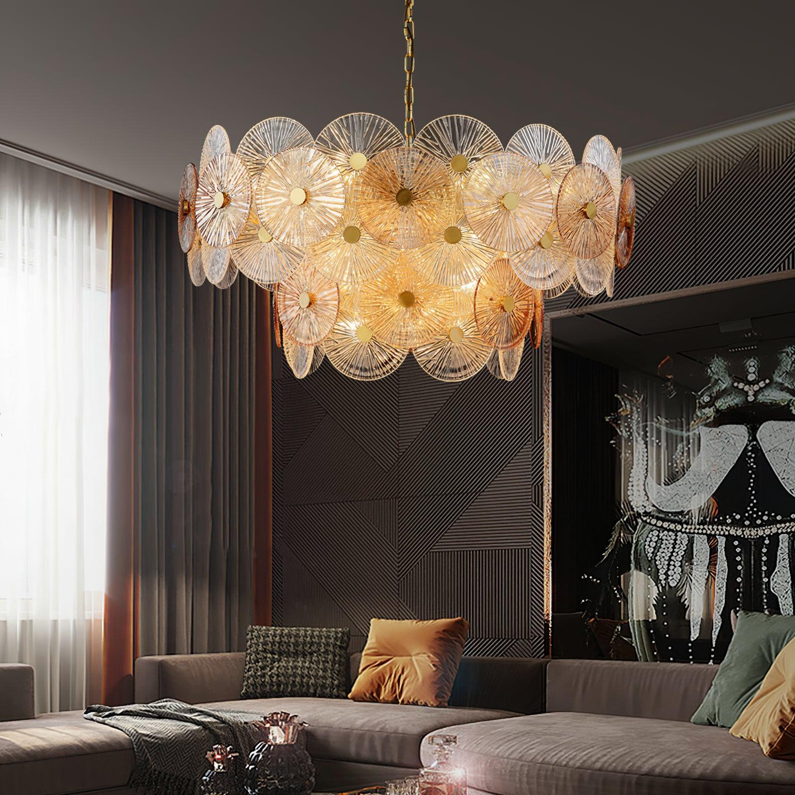 Aster Modern Glass Chandelier Pendant Light for Living Room and Dining Areas in Gold Finish
