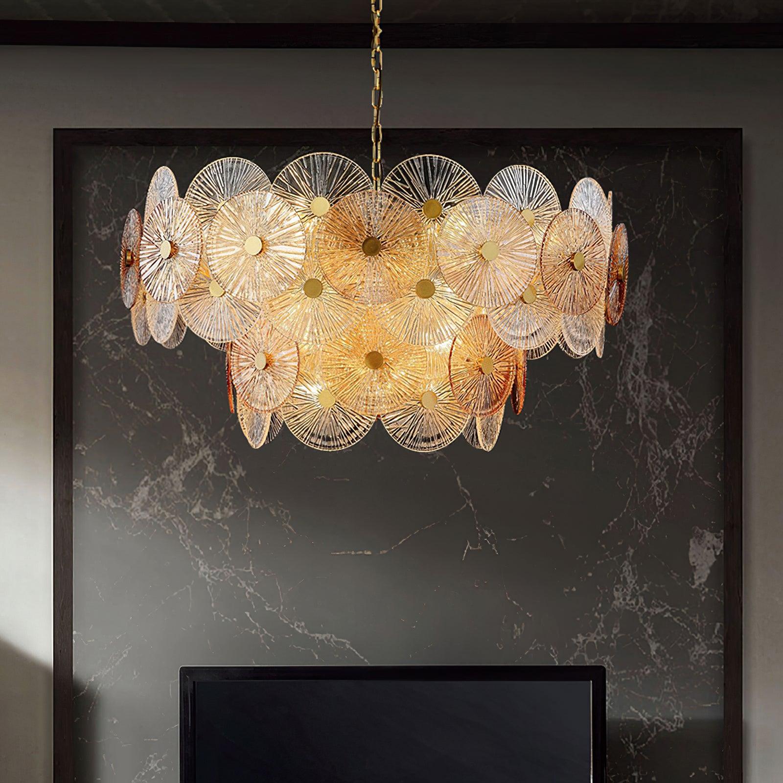 Aster Modern Glass Chandelier Pendant Light for Living Room and Dining Areas in Gold Finish