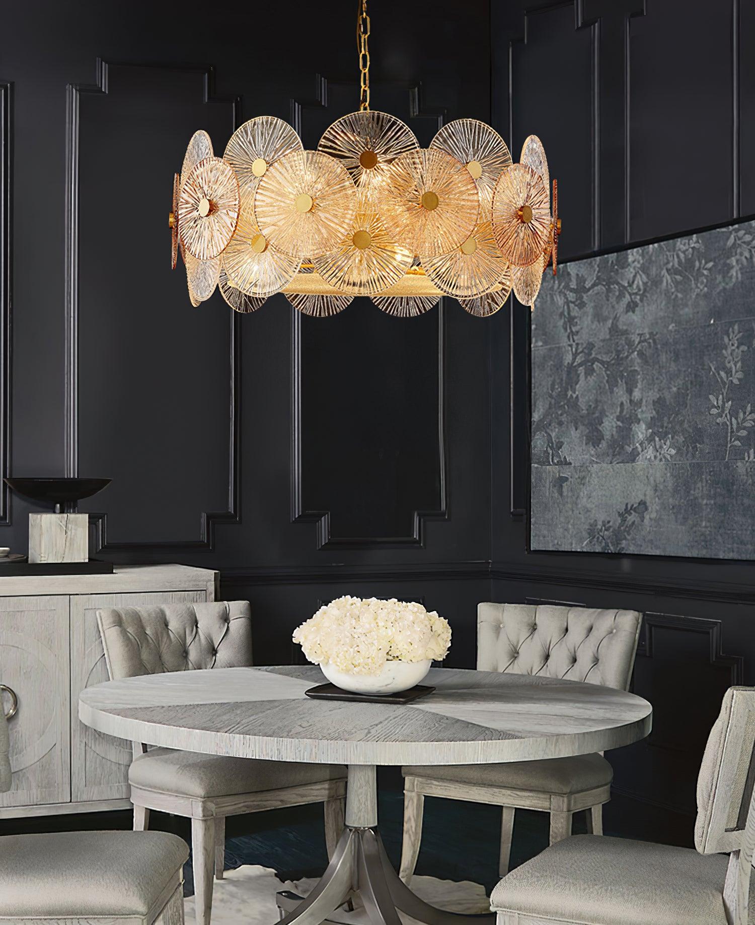 Aster Modern Glass Chandelier Pendant Light for Living Room and Dining Areas in Gold Finish