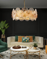 Aster Modern Glass Chandelier Pendant Light for Living Room and Dining Areas in Gold Finish