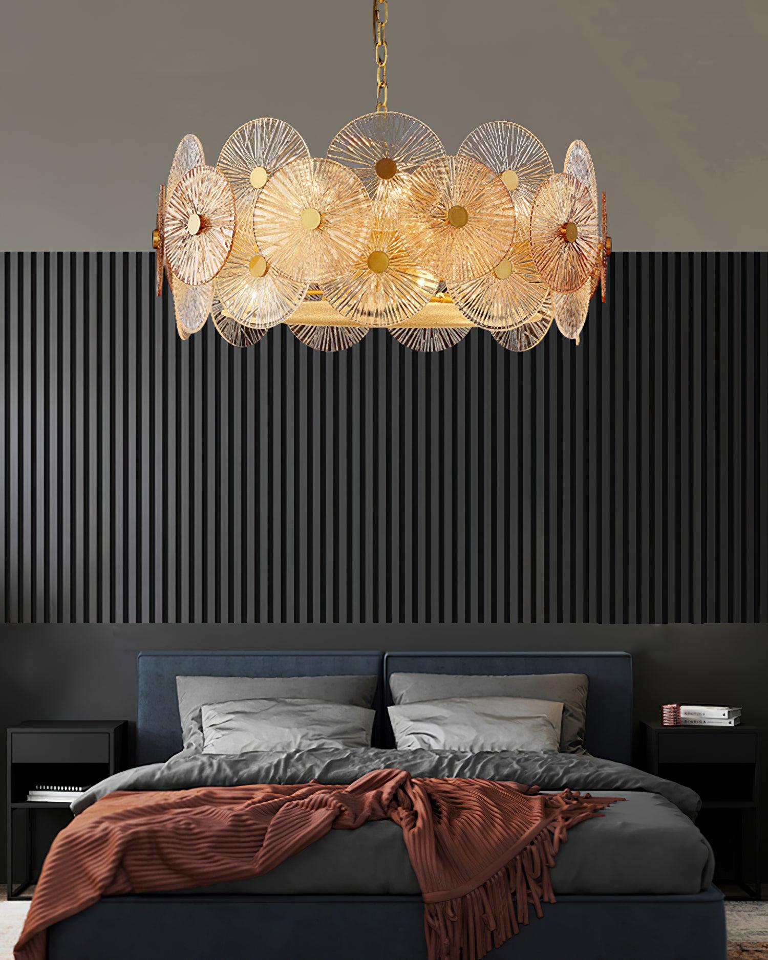 Aster Modern Glass Chandelier Pendant Light for Living Room and Dining Areas in Gold Finish