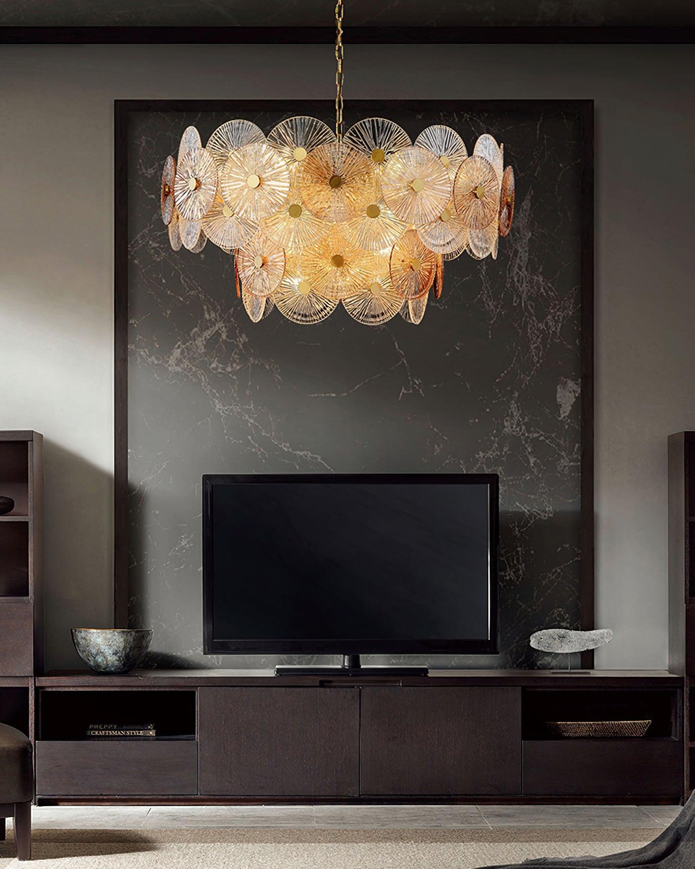 Aster Modern Glass Chandelier Pendant Light for Living Room and Dining Areas in Gold Finish