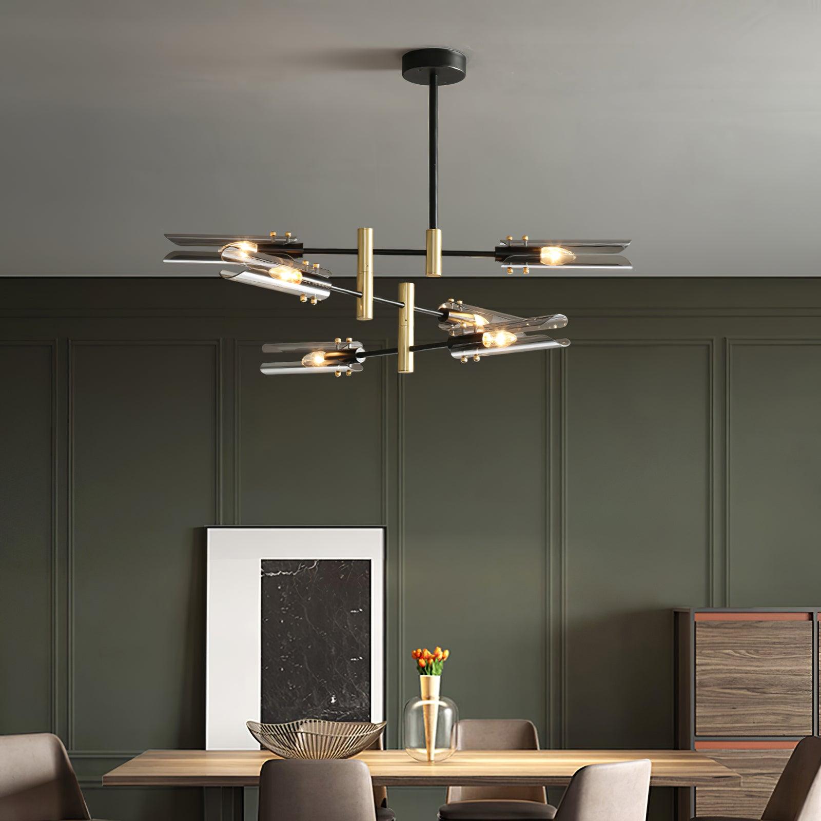 Astrid Double Glass Shade Ceiling Chandelier Modern Linear Lighting Fixture