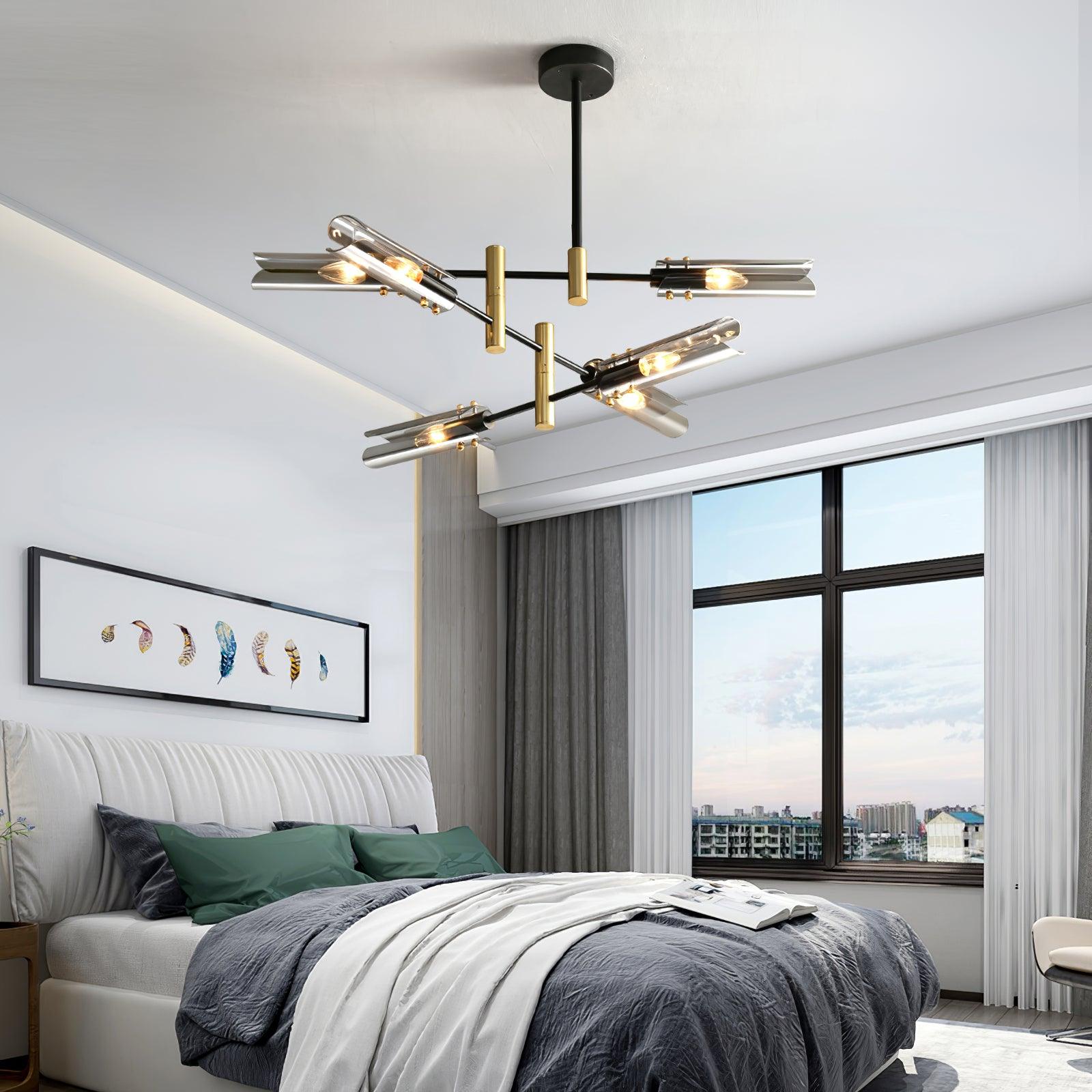 Astrid Double Glass Shade Ceiling Chandelier Modern Linear Lighting Fixture