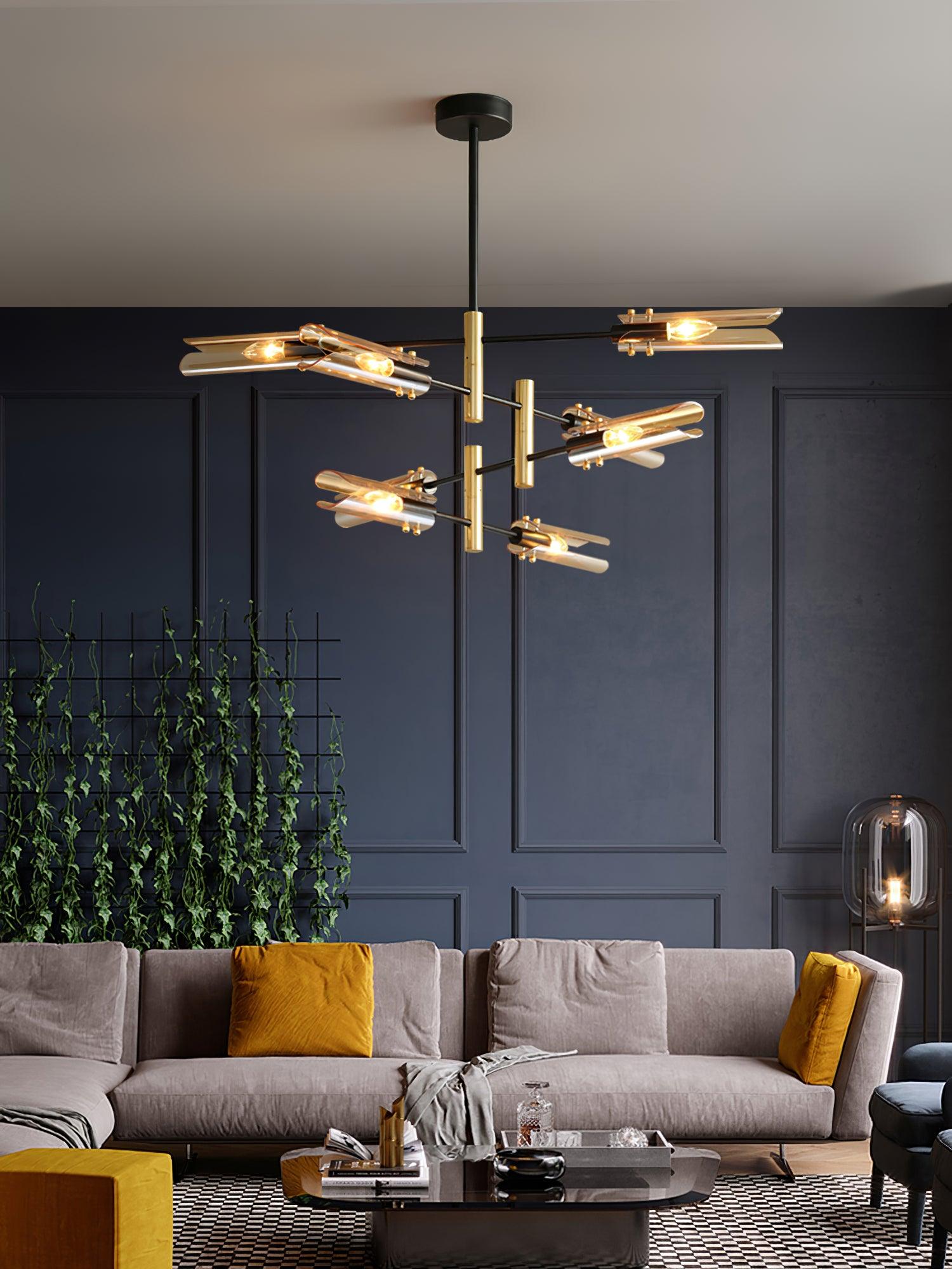 Astrid Double Glass Shade Ceiling Chandelier Modern Linear Lighting Fixture