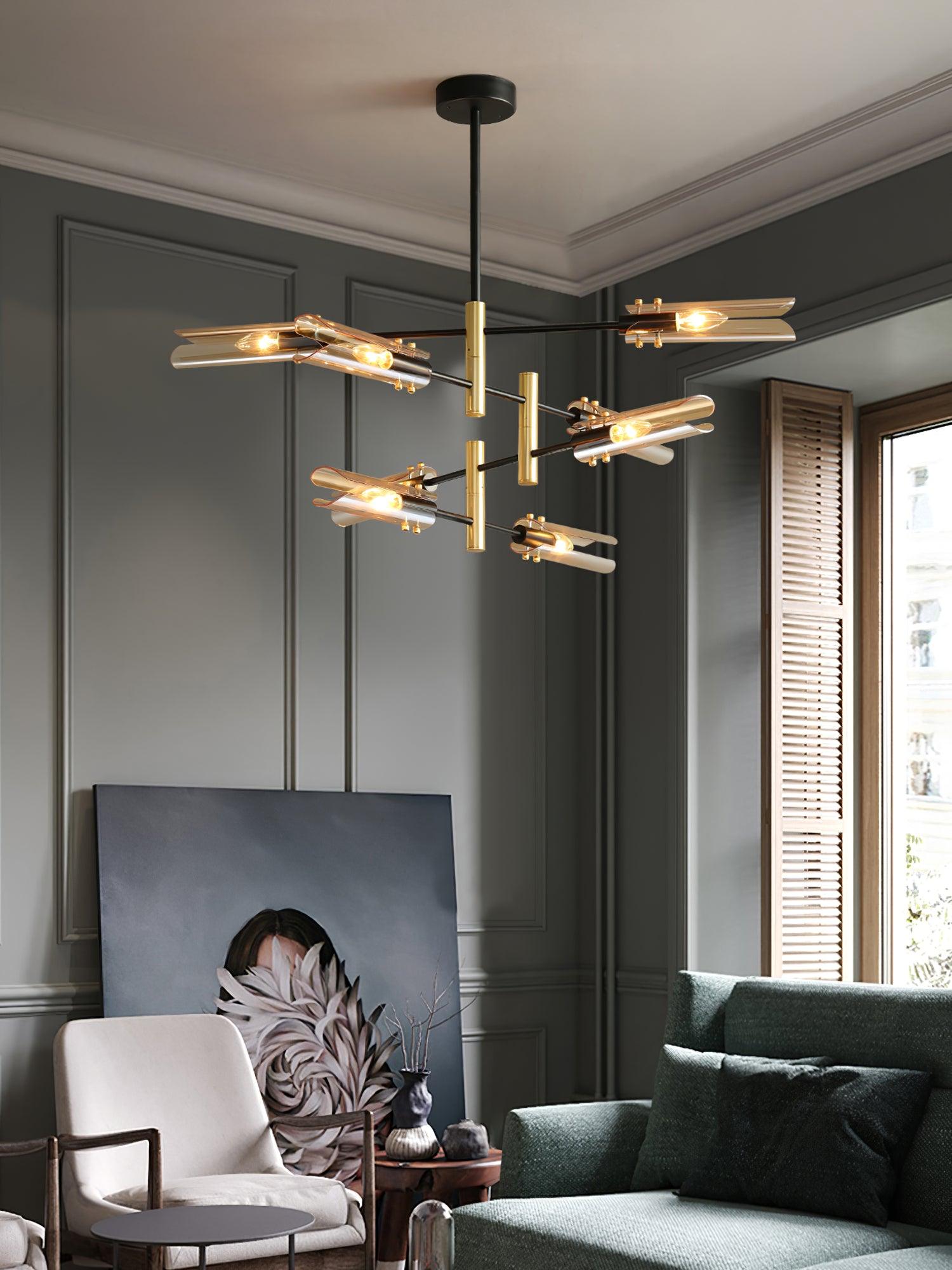 Astrid Double Glass Shade Ceiling Chandelier Modern Linear Lighting Fixture
