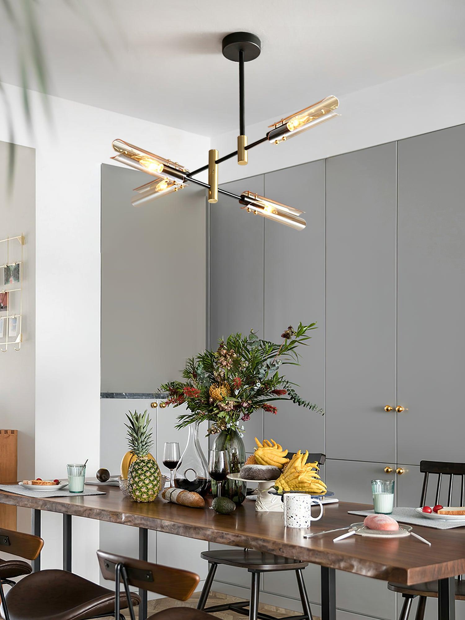 Astrid Double Glass Shade Ceiling Chandelier Modern Linear Lighting Fixture