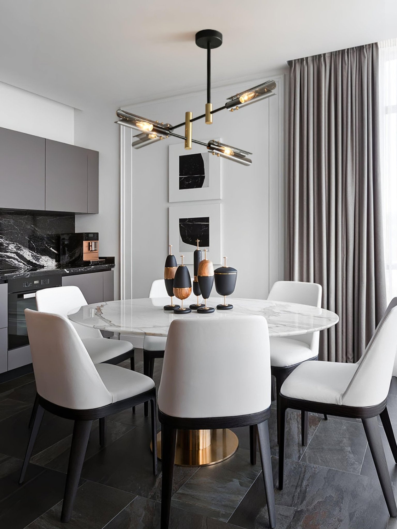Astrid Double Glass Shade Ceiling Chandelier Modern Linear Lighting Fixture