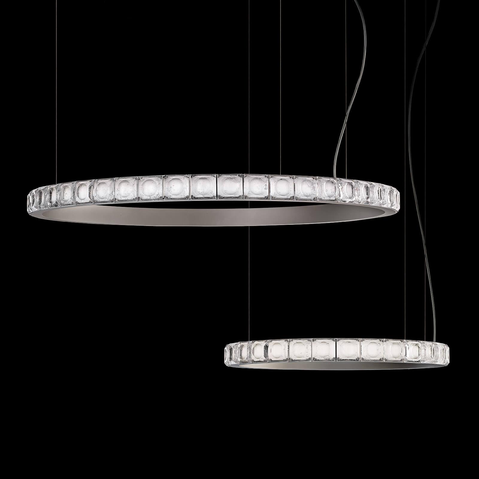 Aura Ring LED Chandelier Satin Silver Circular Pendant Light with Clear Glass Diffusers