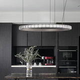 Aura Ring LED Chandelier Satin Silver Circular Pendant Light with Clear Glass Diffusers