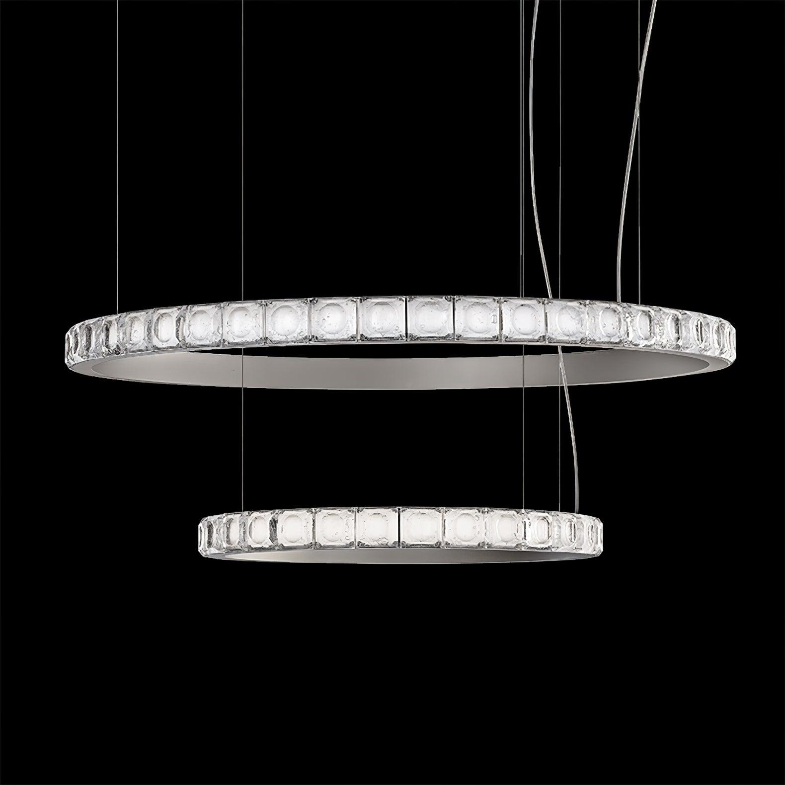 Aura Ring LED Chandelier Satin Silver Circular Pendant Light with Clear Glass Diffusers