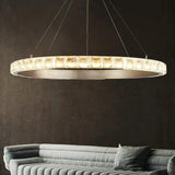 Aura Ring LED Chandelier Satin Silver Circular Pendant Light with Clear Glass Diffusers