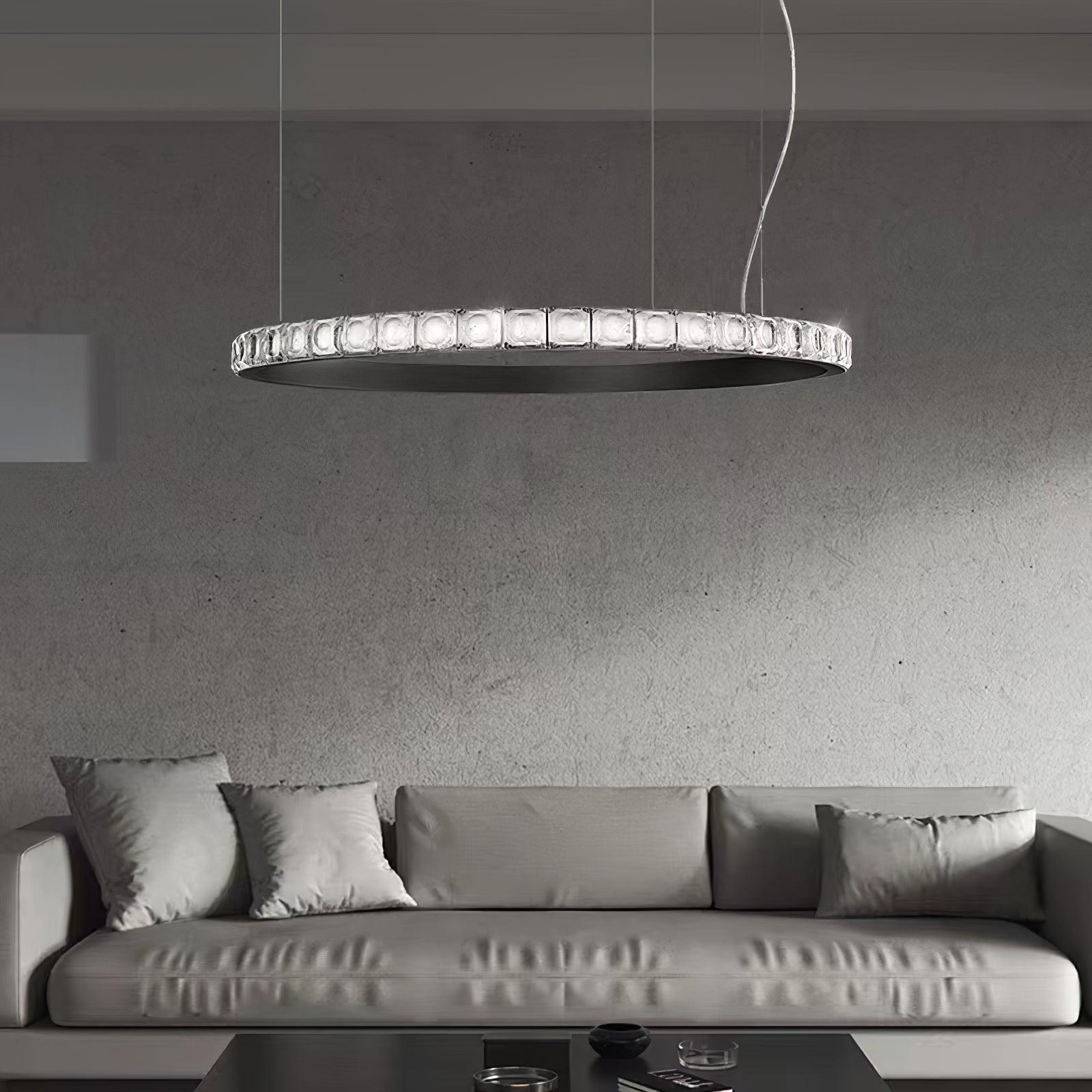 Aura Ring LED Chandelier Satin Silver Circular Pendant Light with Clear Glass Diffusers