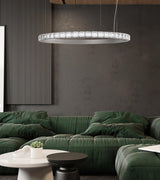 Aura Ring LED Chandelier Satin Silver Circular Pendant Light with Clear Glass Diffusers