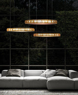 Aura Ring LED Chandelier Satin Silver Circular Pendant Light with Clear Glass Diffusers