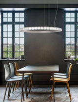 Aura Ring LED Chandelier Satin Silver Circular Pendant Light with Clear Glass Diffusers