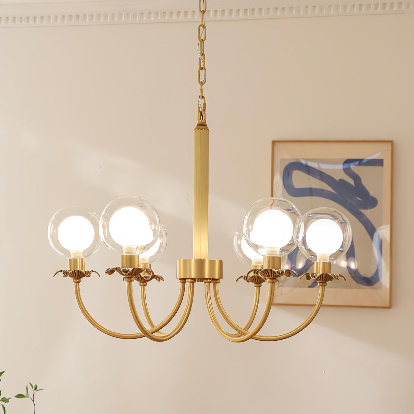 Aureate Radiance Glass Globe Branch Chandelier Elegant Brass Pendant Lighting