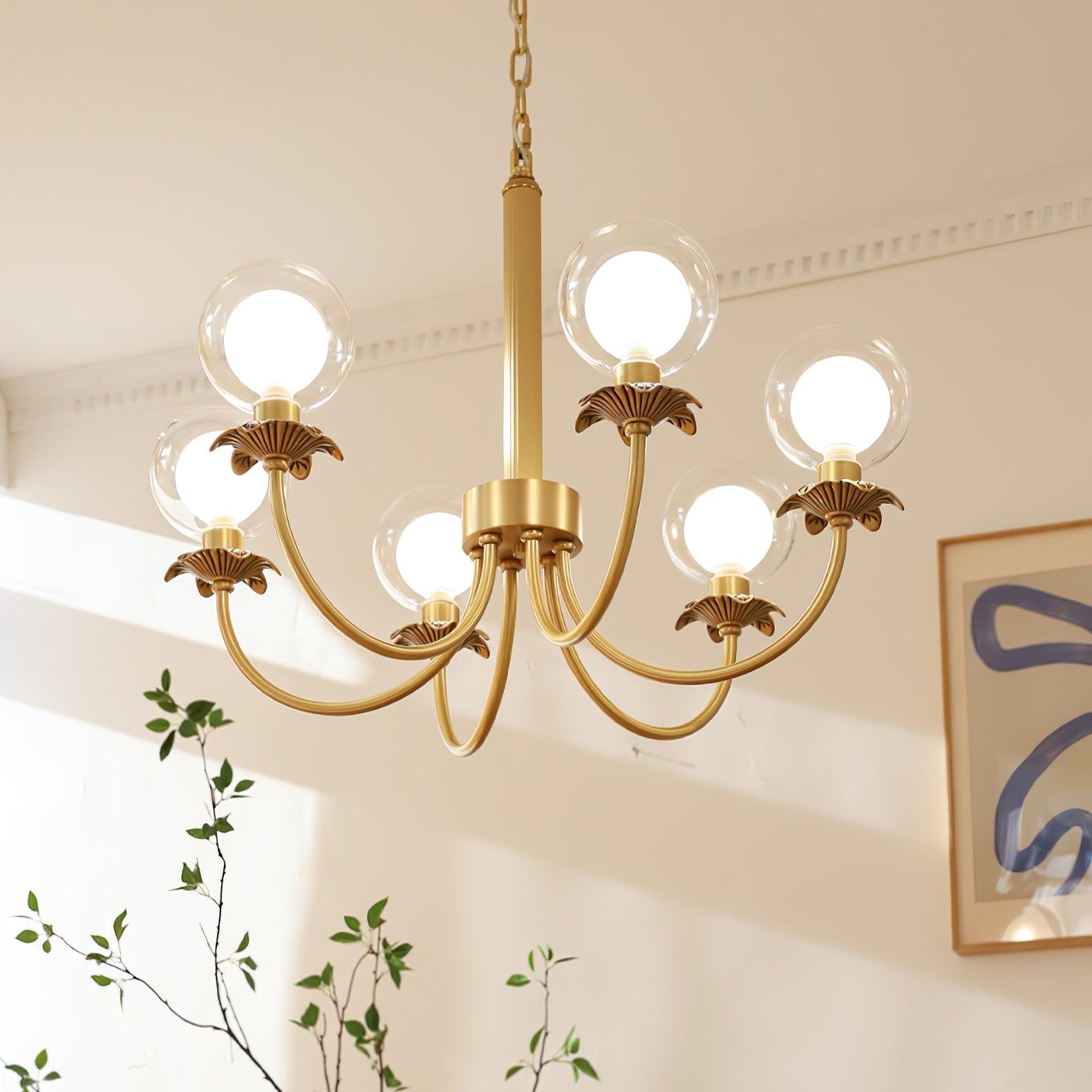 Aureate Radiance Glass Globe Branch Chandelier Elegant Brass Pendant Lighting