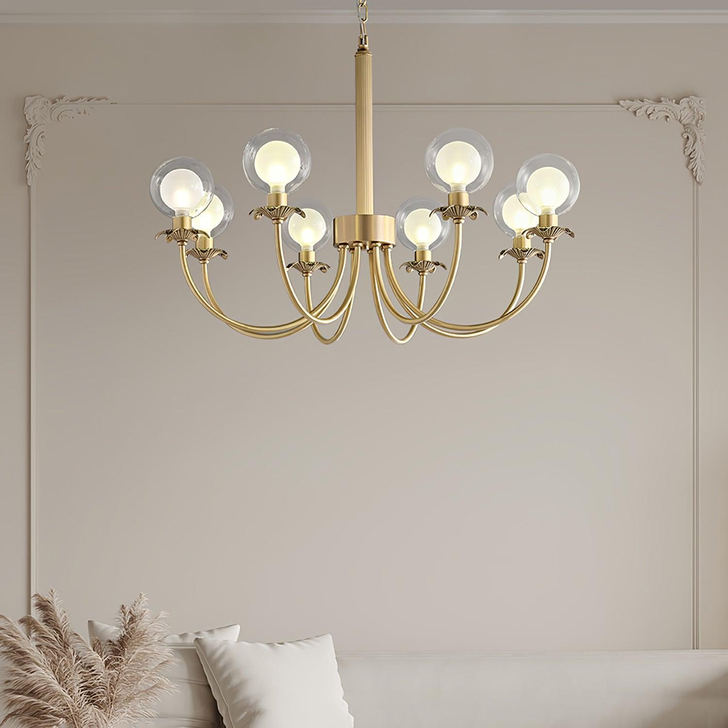 Aureate Radiance Glass Globe Branch Chandelier Elegant Brass Pendant Lighting