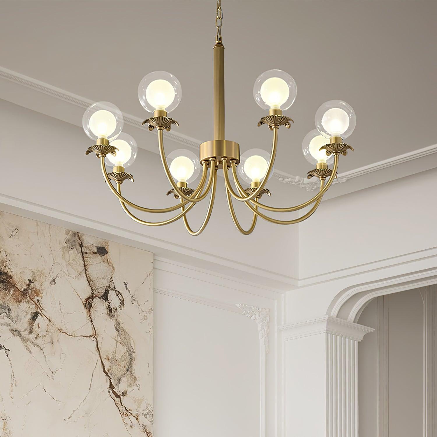 Aureate Radiance Glass Globe Branch Chandelier Elegant Brass Pendant Lighting