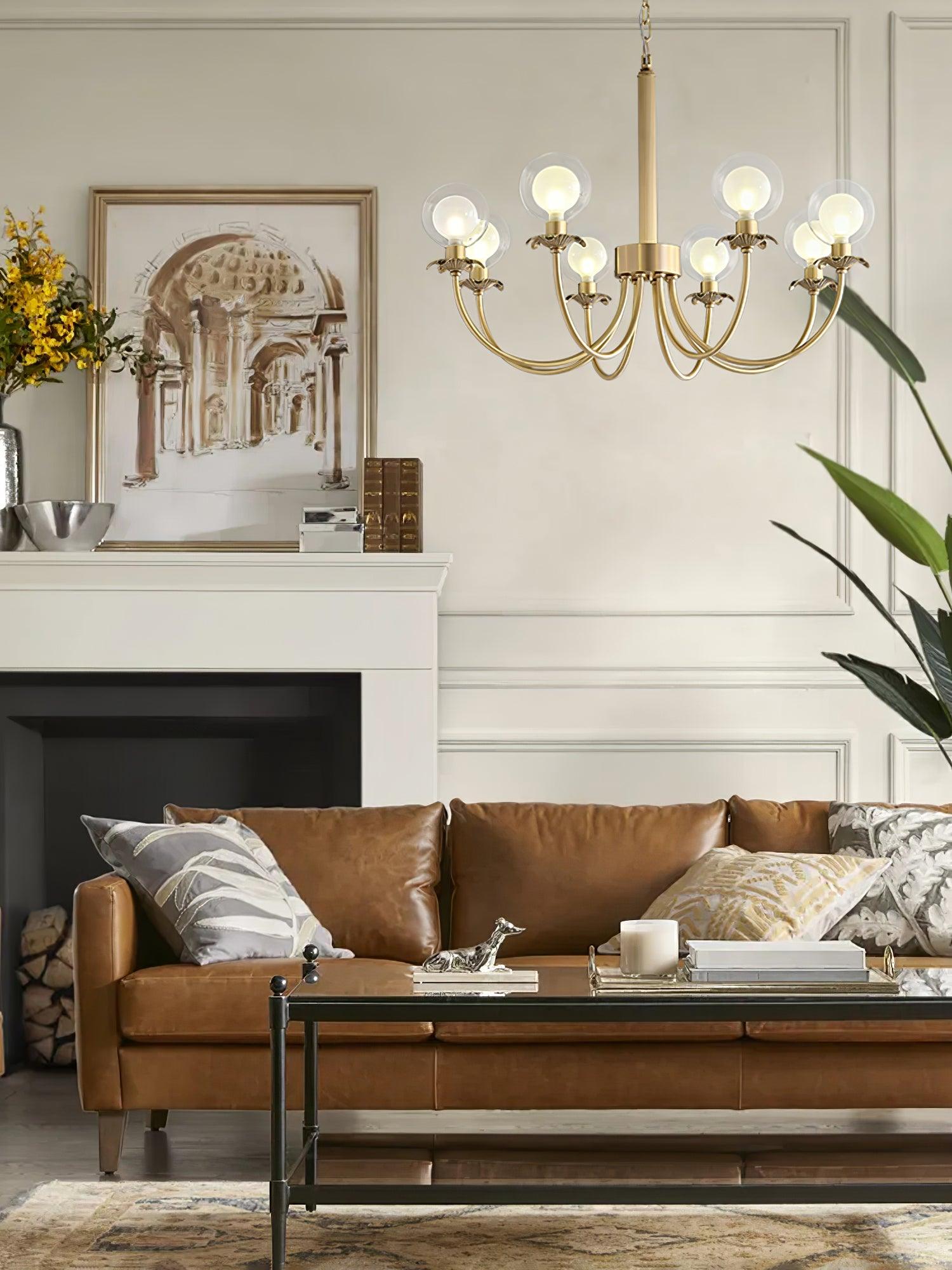 Aureate Radiance Glass Globe Branch Chandelier Elegant Brass Pendant Lighting