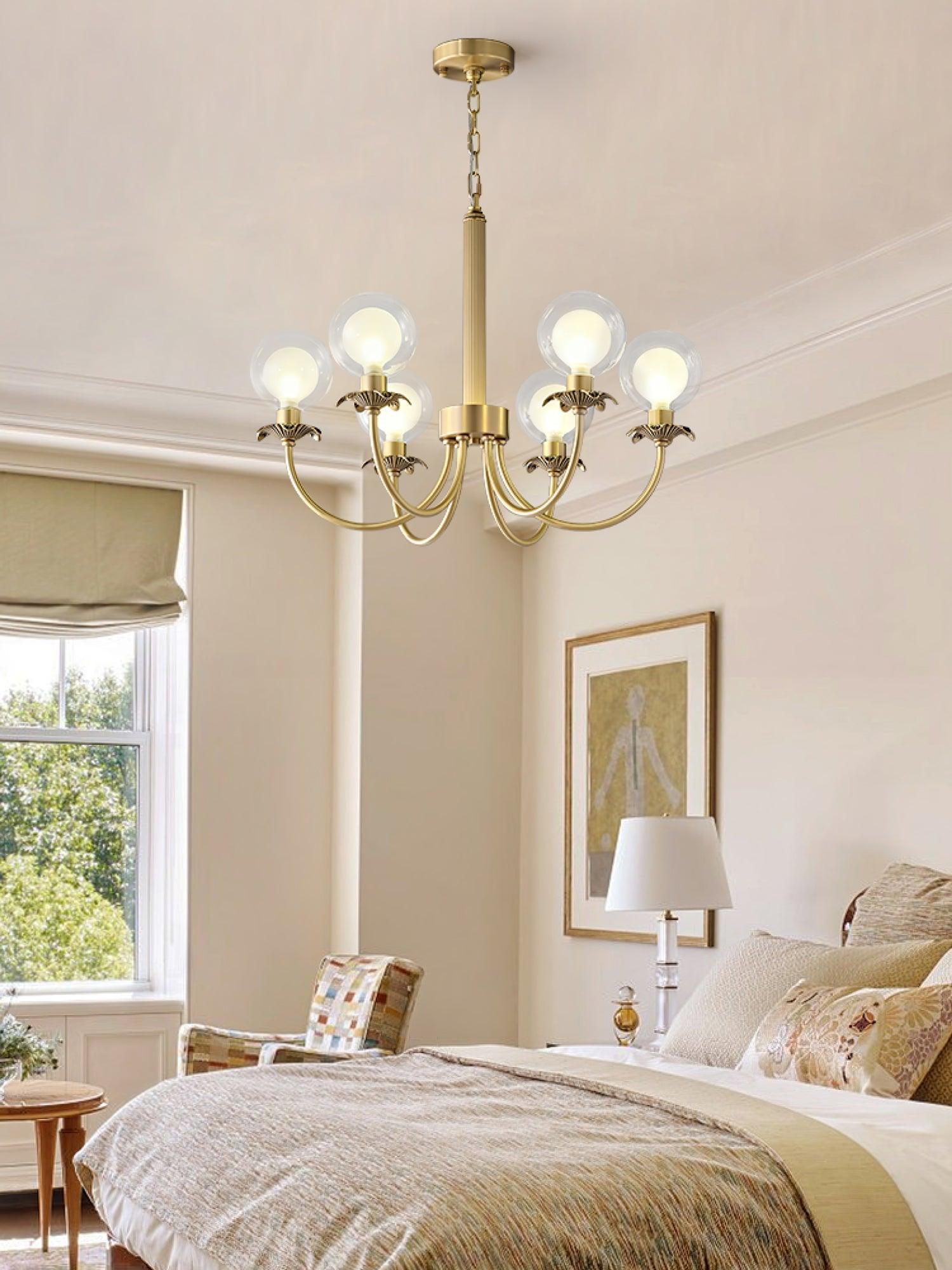 Aureate Radiance Glass Globe Branch Chandelier Elegant Brass Pendant Lighting
