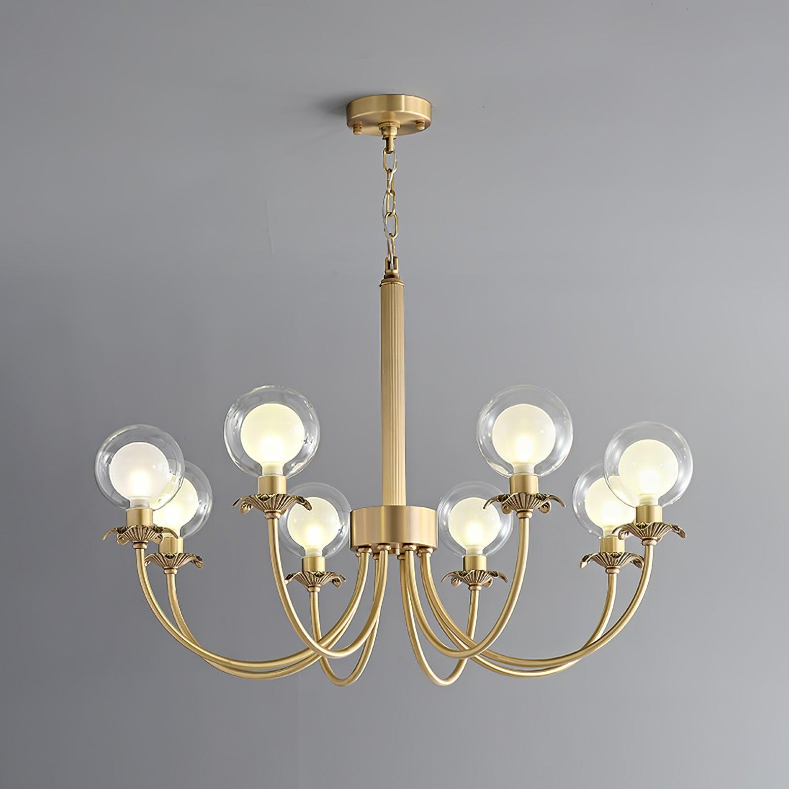 Aureate Radiance Glass Globe Branch Chandelier Elegant Brass Pendant Lighting