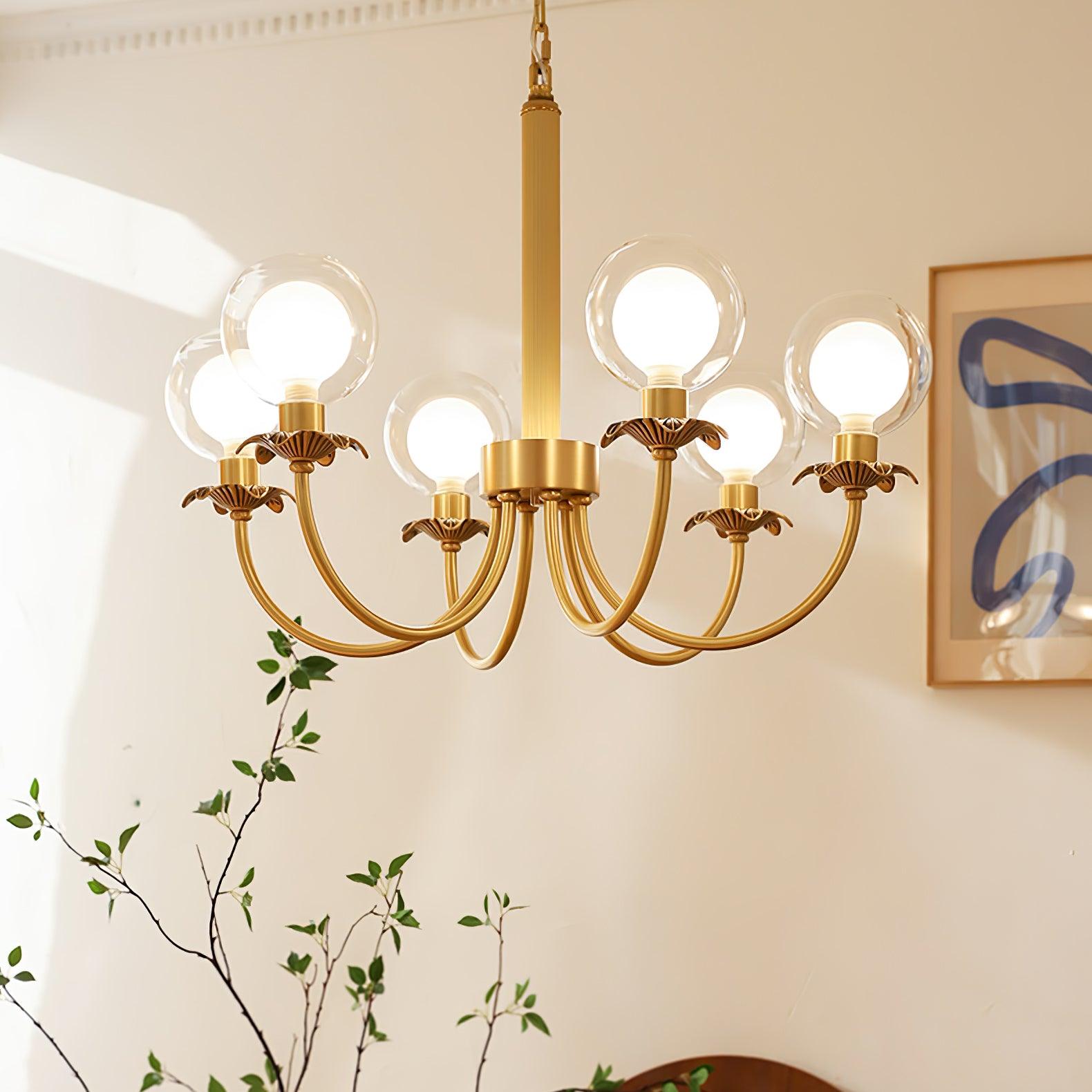 Aureate Radiance Glass Globe Branch Chandelier Elegant Brass Pendant Lighting