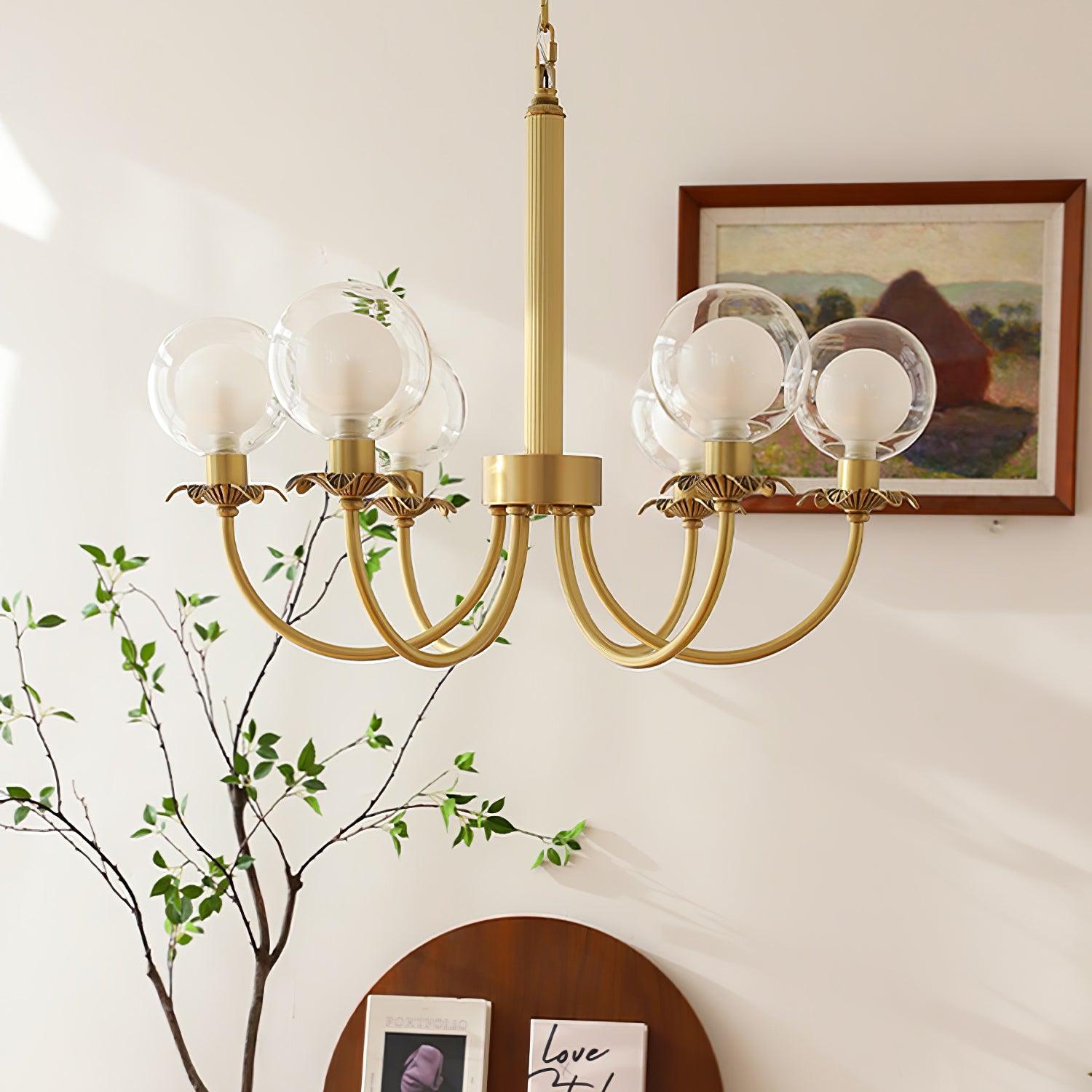 Aureate Radiance Glass Globe Branch Chandelier Elegant Brass Pendant Lighting