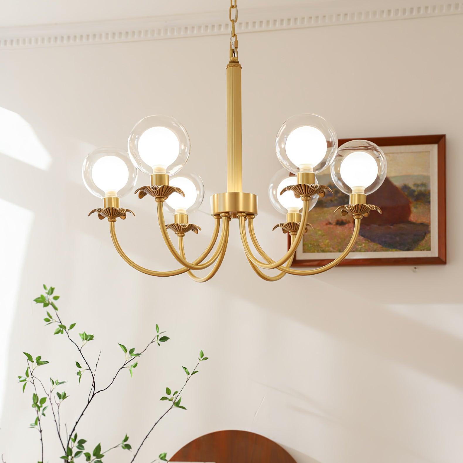 Aureate Radiance Glass Globe Branch Chandelier Elegant Brass Pendant Lighting
