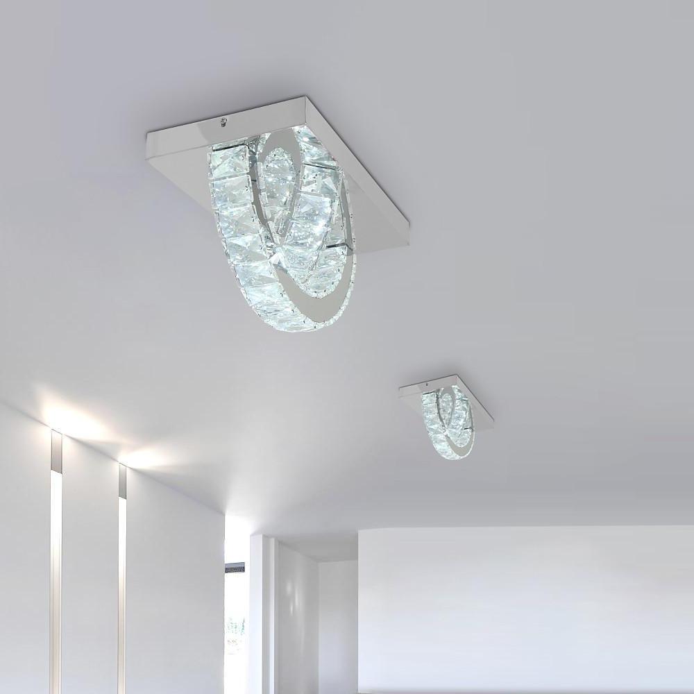 Modern Circular Crystal Flush Mount LED Ceiling Light with Electroplated Metal Finish