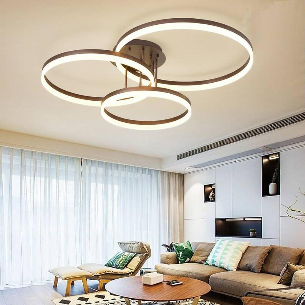 Modern Triple Ring LED Flush Mount Ceiling Light Large Metal Acrylic Dimmable Fixture 35 Inch