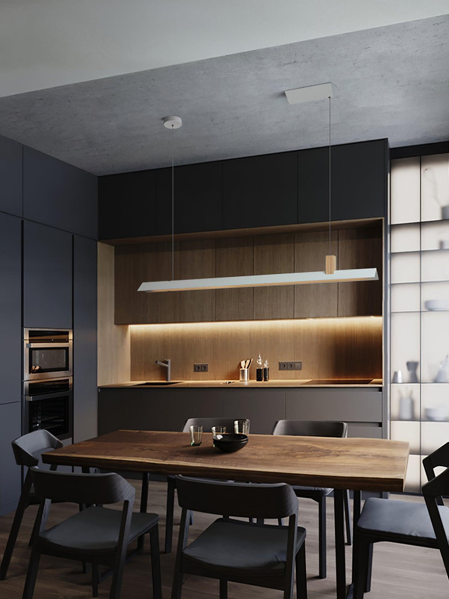 Axis T Wooden Linear LED Pendant Light for Kitchen Island Farmhouse Hanging Ceiling Fixture