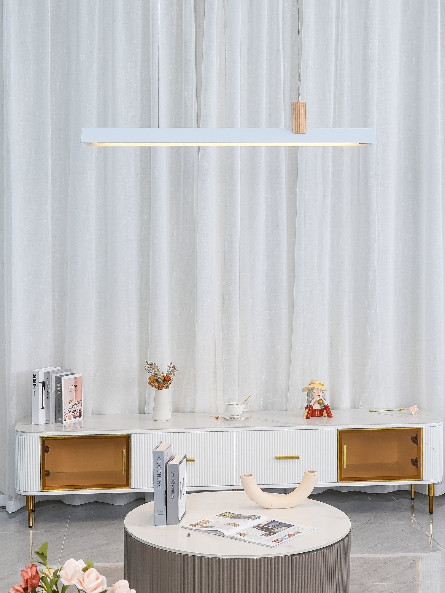 Axis T Wooden Linear LED Pendant Light for Kitchen Island Farmhouse Hanging Ceiling Fixture