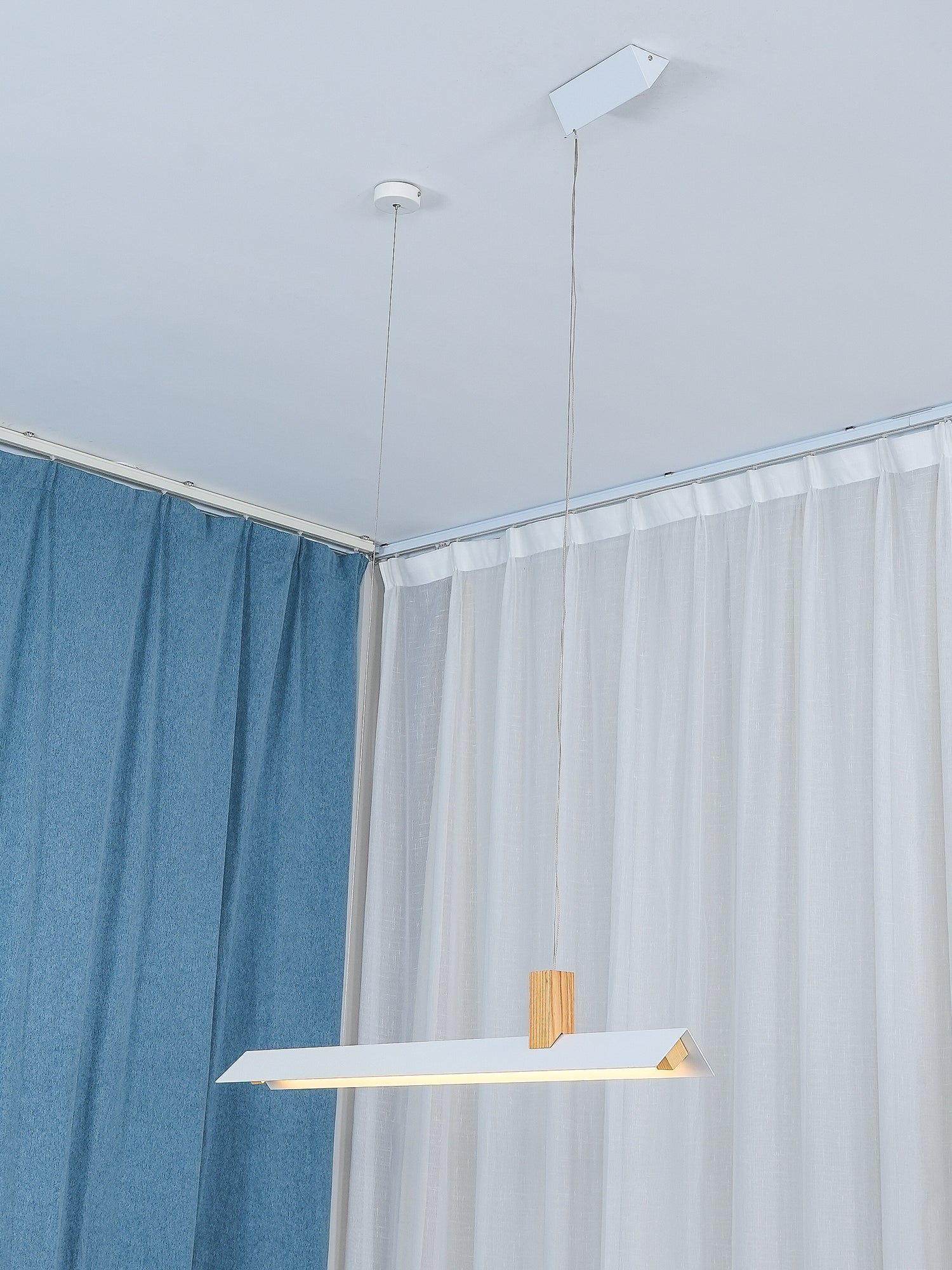 Axis T Wooden Linear LED Pendant Light for Kitchen Island Farmhouse Hanging Ceiling Fixture