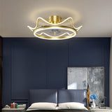 Modern Gold Crown Bladeless Ceiling Fan with LED Light for Bedroom and Living Room